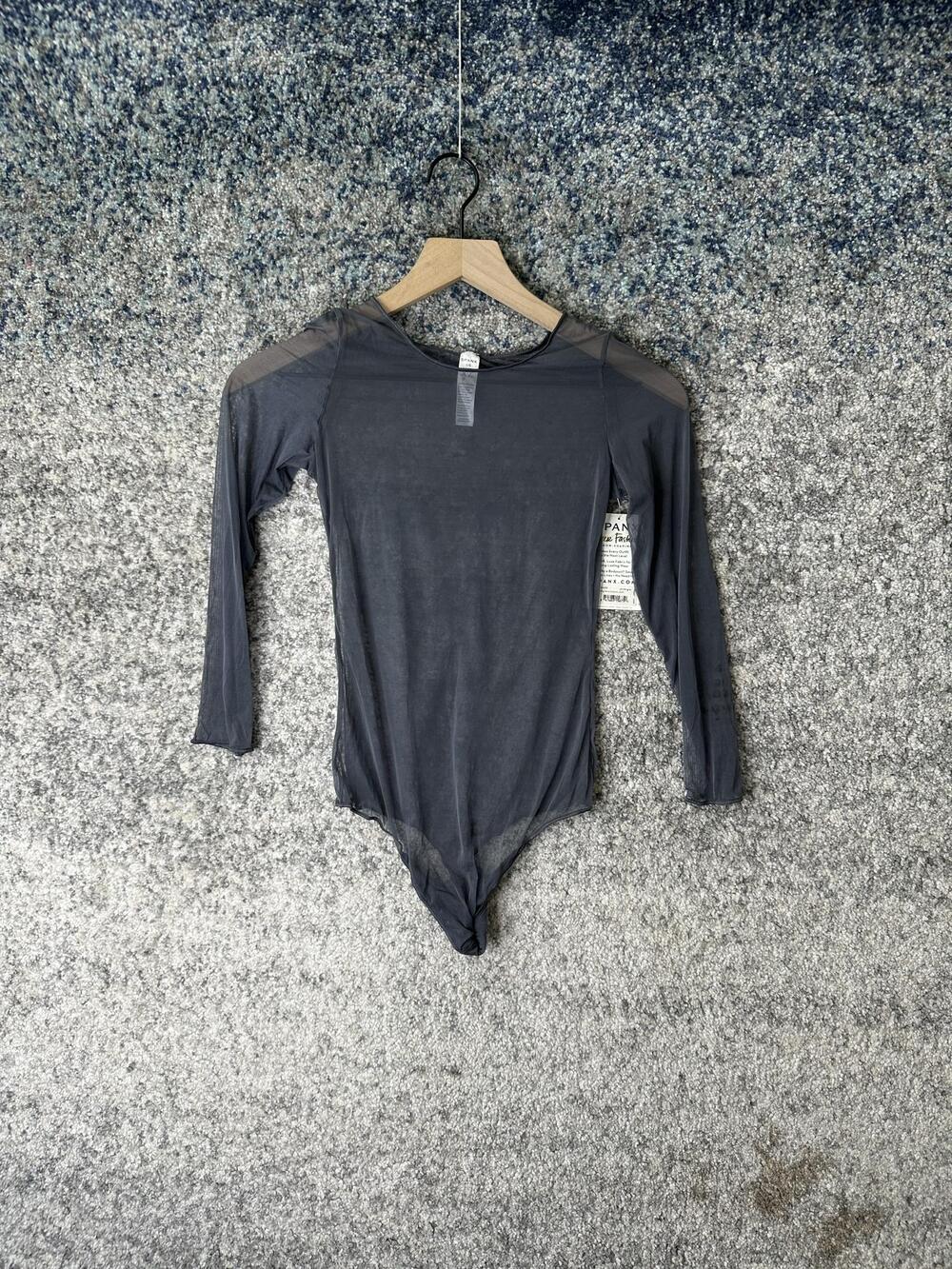 Spanx Bodysuit Womens Large Gray Sheer Fashion Long Sleeve Mesh One Piece